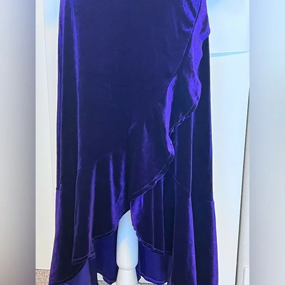 Purple Velvet Velour feel V neck Ruffle Sz Small Whimsigoth Renaissance Flirty - Picture 5 of 13